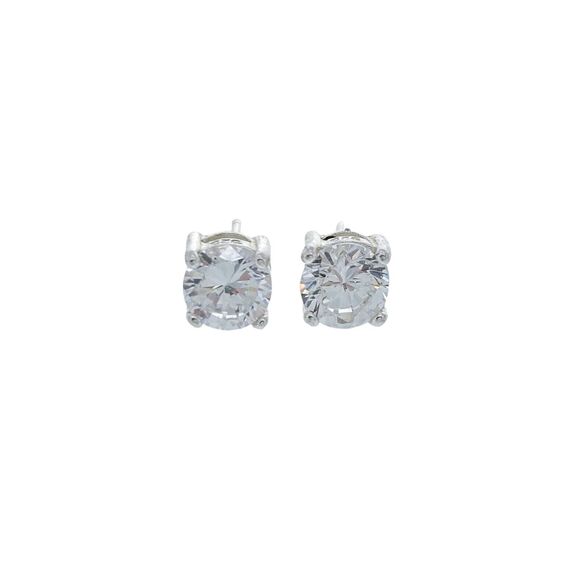 Vintage Sterling Silver 925 5.9mm Cubic Zirconia Stud Earrings - Picture 2 of 5
